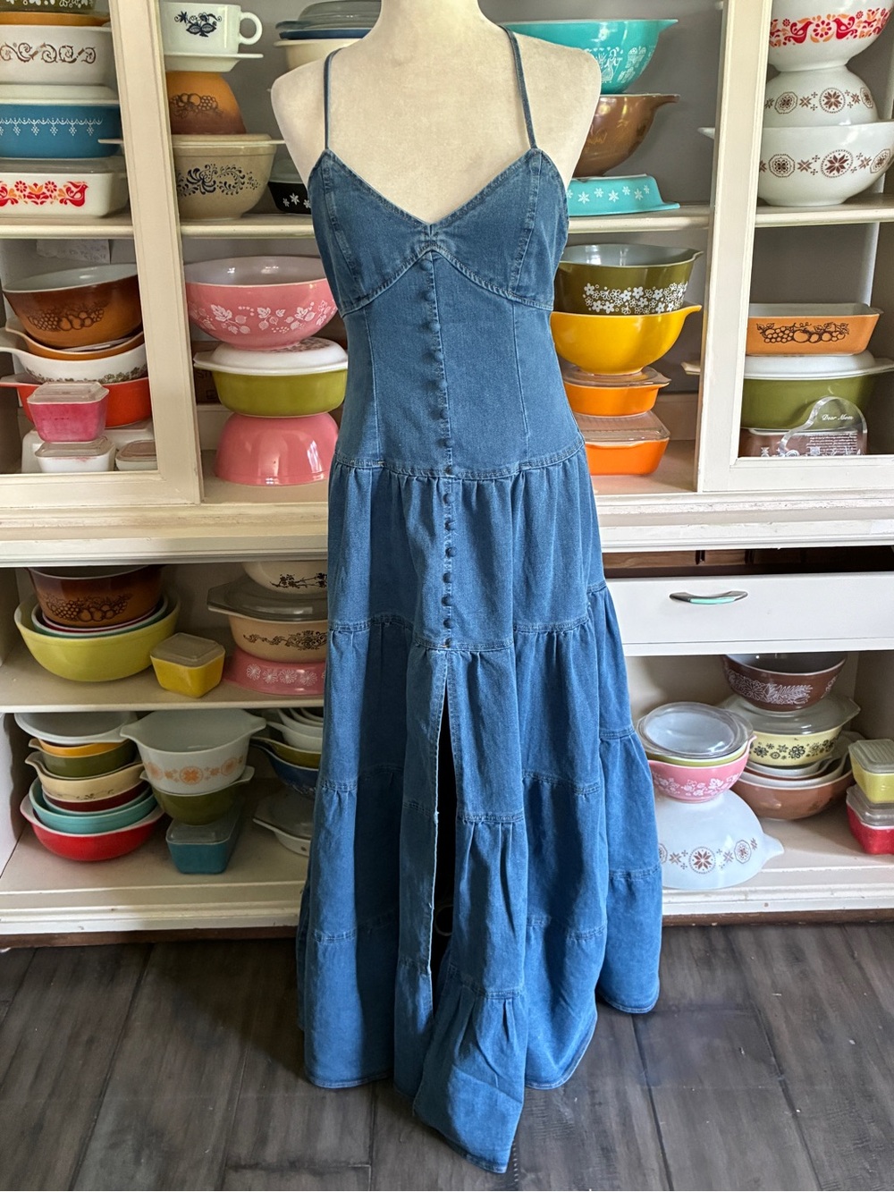 Denim Western Tiered Maxi Dress - Size Medium - Picture 3 of 13